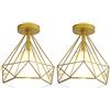 STOEX Plafoniera retrò gabbia a forma di diamante 25 cm, stile industriale vintage in metallo ferro, lampada lampadine E27 per soggiorno camera da letto ristorante corridoio caffè bar (2pcs dorato)