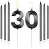 mciskin Set di Candele per 30° Compleanno Obsidian, Candela Numero 30 con Candele Lunghe e Sottili per Torta, Decorazioni per 30° Compleanno per Uomo e Donna, Candela Nera Obsidian Cake Topper per