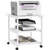 EasyComfort Carrello salvaspazio Porta Stampante a 3 Ripiani, mobile da ufficio con 4 Ruote, Legno e Acciaio, 50x50x52.5cm, Bianco