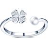 MICMIF Anello Aperto con Quadrifoglio in Argento 925 per Donna, con Zircone Bianco e Perla, Anello Regolabile Anelli Anniversario Promessa Gioielli Regalo per Donna Ragazze