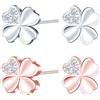 MICMIF Orecchini Quadrifoglio con Zirconi | Orecchini Ipoallergenici in Argento Sterling 925 | Oro Rosa, Argento Orecchini a Bottone Trifoglio Zirconi Gioielli Regalo per Donna Ragazza