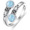 ABIGY Lapis Lazuli/rosa opalo/turchese anello in argento sterling 925 con doppia pietra anelli vintage fiore anello regolabile gioielli regalo per donna, 57mm, Argento sterling