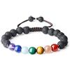 COAI Bracciale Regolabile Unisex con Pietre dei 7 Chakra e Perle Mala Benefiche Naturali in Pietra Lavica