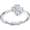 MICMIF Anello con Quadrifoglio Argento 925 per Donna, Zircone Bianco, Fascia Sottile Regolabile Portafortuna - Gioielli Regalo per Donna Ragazze