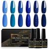 Shining She Smalto Semipermanente Unghie Blu,6 Colori Serie Blu Glitter Blu Navy Blu Scuro Smalti Semipermanenti per Unghie Soak-Off UV Smalto Unghie per Principianti Nail Art DIY,8ml