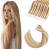 Elailite 30cm Extension Capelli Veri Biadesivo 30g 20 Fasce Adesive Extensions Biadesive Remy Human Hair #12/613 Marrone Chiaro mix Biondo