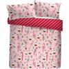 Fusion Festive Fancy - Set copripiumino matrimoniale, 52% poliestere riciclato, 48% cotone, 200 x 200 cm, rosa, motivo natalizio con bastoncini di zucchero, 56 plettri
