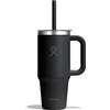 Hydro Flask - Travel Tumbler 710 ml (24 oz) with Clear Press-In Straw Lid - Acciaio Inox - Isolamento a Doppia Parete Sottovuoto - Resistente agli Schizzi - Black