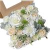 rongflower Fiori artificiali combinati in seta mista di foglie per bouquet di nozze fai da te, centrotavola, composizioni per feste, baby shower, decorazioni per la casa (bianco latte)