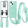 xinyunew Cover Compatibile con iPhone 13 Mini(5.4),Cover Magnetica[Compatibile con Magnetica],Bumper con Laccio,Regolabile Lanyard TPU Corda Silicone Case-Verde chiaro
