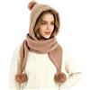 TAGVO Cappello Sciarpa con Cappuccio 3-in-1 in Maglia con Pompon in Pelliccia Sintetica, Fodera in Pile Calda, Sciarpa e Paraorecchie Invernale per Donna