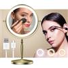 MATEPROX 8 Pollici Specchio da Trucco con Luci, Doppio Lato 1X 10X Ingrandimento, Specchio da Trucco Girevole con 3 Colori di Illuminazione, Sensore Touch e Regolazione della Luminosità-Oro
