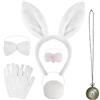 SAIIURV 6 Pezzi Bianchi Costume da Coniglio Bianco Adulti Orecchie da Coniglio Bianche Coda Naso Papillon Guanti Orologio Accessori Coniglio per Carnevale Halloween Pasqua (6 Pezzi)
