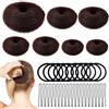 KARELLS Chignon a Ciambella, Set di Chignon, 7 Pezzi Ciambella per Chignon, Chignon Materiale Accessori, Realizzare Chignon Set, Creatore per Pane Ciambella, con 10 Elastici per Capelli e 20 Clip