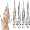 Mwoot 10 Pack Finger Nail Tip Claw Rings, Ancient Queen Costume Fingernail Claw Nail Rings Set, Knuckle Protectors Fingertip Claw for Halloween Cosplay Drama Belly Dance Show - Silver