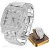 HALUKAKAH Diamante di Moissanite Orologio per Uomo - Platino Placcato Oro Bianco,Quarzo Svizzero Quadrante Quadrato Numeri Romani,200G Pesante,3 Lati Iced Out,Cinturino 22cm - Scatola Regalo Inclusa