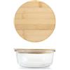 H&H Contenitore in Vetro Tondo con Coperchio in Bambù - 640 ml, Ø 15 cm - Ermetico, Lavabile in Lavastoviglie, Uso in Forno e Microonde (senza coperchio)