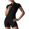 Okdance Tuta intera da donna, a maniche corte, con zip frontale, elasticizzata, traspirante, ad asciugatura rapida, tuta sportiva, Nero , S