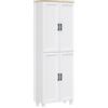HOMCOM Mobile Dispensa da Cucina in Legno con 5 Ripiani Regolabili e 4 Ante, 60x30x170.5 cm, Bianco e color Legno