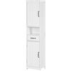 kleankin Mobile Colonna Bagno in Legno con Mensola Aperta, Cassetto e 2 Armadietti, 40x30x164 cm, Bianco | Aosom Italy