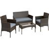 Outsunny Set da Giardino 4pz con Divano 2 Posti, 2 Sedie e Tavolino Basso, in Rattan e Acciaio, Grigio e Marrone | Aosom Italy