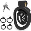 BDSMYEE Chastity cage per sissy, Piccola gabbia di castità traspirante, Gabbie per Pene con 4 cock rings, Male cock cage per Prevenire L'erezione (Nero, F)