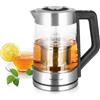 Emerio Bollitore in vetro con scelta della temperatura [50, 70, 80, 90, 100 °C], WK-122730, colino manuale da tè in acciaio inox, vetro borosilicato, senza BPA, volume 1,7 l, 2200 Watt