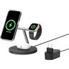 Belkin BoostCharge Caricatore 3 in 1 con Qi2, base di ricarica wireless compatibile con MagSafe, caricatore iPhone 17, Air, Pixelsnap, Apple Watch e AirPods, alimentatore incluso - Nero