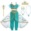 ACWOO Costume Vestito Jasmine Principessa per Ragazza Bambini, 8 PCS Jasmine Costume Ragazze Principessa, Abiti Ragazze per Festa Danza Compleanno Halloween Cosplay (140cm)