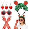 Auzlya 5 pezzi costume da fragola da donna, costume di carnevale, alla fragola, alla fragola, alla fragola, alla collana, agli orecchini rossi, per costume hawaiano, costume di frutta carnival