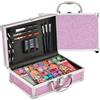 Anpro Valigetta per il trucco all-in-one con set di trucco professionale per adolescenti, set completo di cosmetici con pennelli da trucco, rossetti, palette di ombretti, fard, gel glitterato viola