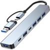 SECURITY TOYS Hub 7 in 1, adattatore USB C con 5 USB 3.0 + 2 tipo C, ricarica PD 100 W, 5 porte USB 3.0, hub multi-porta per laptop, compatibile PC, tablet, MacBook Air/Pro, iPad Pro, iPhone 16 serie