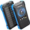 Hicyzoe Power Bank Solare, Caricabatterie Portatile Wireless per Cellulari da 26800mAh, Batteria Esterna a Ricarica Rapida QC3.0 da con 4 Cavi Integrati, Ingresso/Uscita USB-C, con Doppia Torcia per Esterni