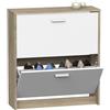 Muebles Pitarch | Scarpiera Ingresso Mobile ausiliario stretto 2 porte per ingresso Bianco e Rovere Cambrian, 12 paia di scarpe, 82x74x25cm, Collezione Tibet