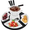 MoYouno Set di pentole in ceramica per fonduta di cioccolato, set per fonduta di formaggio, con 4 forchette e 4 piatti, set scalda burro in ceramica, set per fonduta non elettrico, riscaldato con un
