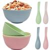 WYTNB 4Pz Ciotole Cereali Infrangibili Lavabili in Lavastoviglie e Adatte al Microonde, 700ml Ciotola d'Avena Leggera di Plastica senza BPA, Insalatiere da Spuntino da Campeggio con 4 Cucchiai per Colazione