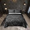 Loussiesd Set copripiumino nero vintage damascato floreale per adulti, set di biancheria da letto orientale antica, copripiumino gotico bohemia boho con fiore, copriletto gotico con teschio