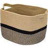 HMF Cestino portaoggetti con manici lunghi, Cesto in cotone | 36 x 30 x 25 cm | nero-miele