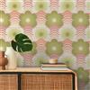 A.S. Création Carta da parati retrò anni '70 con motivo floreale ondulato, rosa/verde/crema, retro chic, 8,50 m x 0,53 m da incollare alla parete