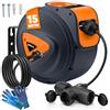 Bakaji Avvolgicavo Elettrico con Cavo Presa Shucko Fissaggio a Parete Muro Sistema blocco automatico, Salvaspazio Avvolgitubo Prolunga Elettrica Professionale e Fai da Te (15 mt 3 Prese)