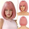 BARSDAR Rosa Bob Parrucche, Corto Rosa Parrucca con Frangia per Donna 30cm Chin-Length Corto Bob Parrucca con Frangia Aspetto Naturale Sintetici Capelli Parrucche Halloween Costumi Colorato Festa Bobs