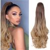 Cybelleza Coda Capelli Extension Coda di Cavallo 45cm Estensioni per Capelli Ricci Mossi Ondulati Lunghi Sintetici Ponytail Claw Posticci Parruchino Donna, Marrone Ombre Biondo Scuro