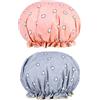 Lanjue 2 Pezzi Cuffia da Doccia Impermeabile, Riutilizzabile Doppio Strato Cuffie Capelli con Elastici, Donna Spa Salone Viaggi Hotel Casa (Blu, Rosa)