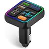 Ouitble Adattatore Bluetooth Auto 12V-24V Bluetooth Autoladgerät FM Transmitter Cigertte Accendino con 4 Connessioni di Ricarica Music Playering Allround Lighting