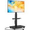 5Rcom Supporto TV Mobile su Ruote per Televisori Curvi da 32-55 Pollici, Supporto TV Girevole con Base in Legno, Altezza Regolabile con un Ripiano, Max VESA 400x400 mm fino a 35 kg