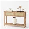 RBFGYIOP Tavolo consolle slim boho in rattan e legno - 2 cassetti, ripiano aperto - Mobile salvaspazio per ingresso, soggiorno, corridoio o dietro divano - Design moderno - Colore: brown