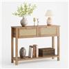 RBFGYIOP Consolle ingresso boho in rattan e legno - 2 cassetti, 2 ripiani - Tavolo stretto salvaspazio per salotto, corridoio o ingresso - Finitura rovere caramello recuperato - Colore: 25 years brown