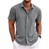 Volemo Camicia Lino Uomo Maniche Cortea Camicie Estive Shirt Regular Fit Grigio M