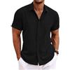 Volemo Camicia Lino Uomo Maniche Cortea Camicie Estive Shirt Regular Fit Nero M