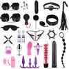 Qoosea Kit BDSM Bondage 26 Pezzi Qoosea per Coppie Manette Regolabili Cavigliere Collare con Set di Plug Anale Pinze per Capezzoli Frusta Benda per Sex Toys Vibranti per Giochi Sensuali per Adulti
